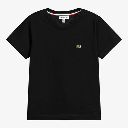 Lacoste-Boys Black Cotton Logo T-Shirt | Childrensalon
