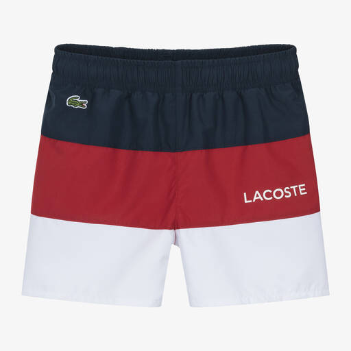 Lacoste-Boys Blue Stripe Swim Shorts | Childrensalon