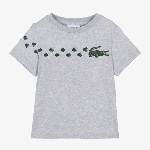 Lacoste-Boys Grey Cotton Crocodile T-Shirt | Childrensalon