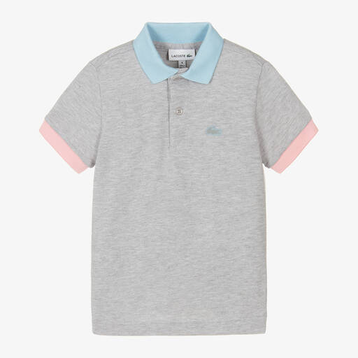 Lacoste-Boys Grey Cotton Polo Shirt | Childrensalon