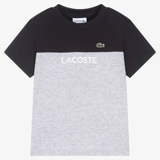 Lacoste-Baumwoll-T-Shirt in Grau & Navyblau | Childrensalon