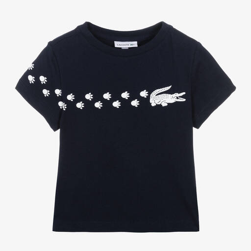 Lacoste-Boys Navy Blue Cotton Crocodile T-Shirt | Childrensalon