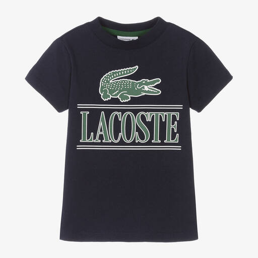 Lacoste-Boys Navy Blue Cotton Crocodile T-Shirt | Childrensalon