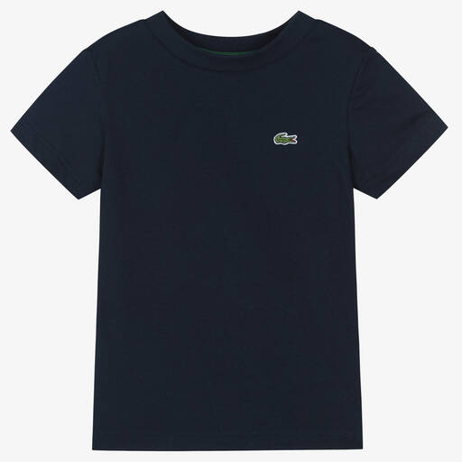 Lacoste-Boys Navy Blue Organic Cotton Crocodile T-Shirt | Childrensalon