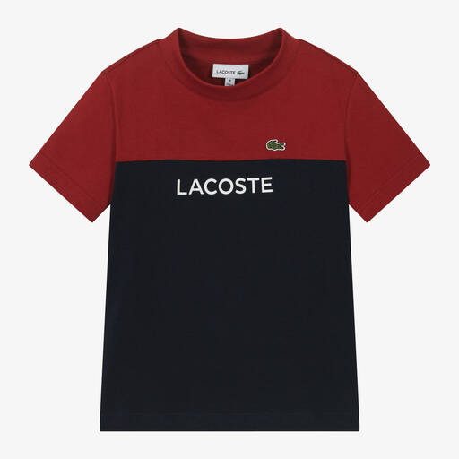 Lacoste-Boys Navy Blue & Red Cotton T-Shirt | Childrensalon