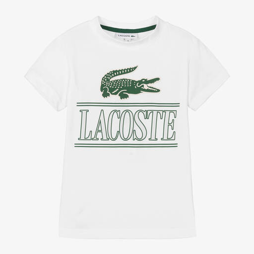 Lacoste-Boys White Cotton Crocodile T-Shirt | Childrensalon