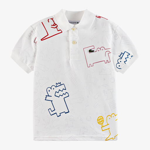 Lacoste-Boys White Cotton Tennis Polo Shirt | Childrensalon