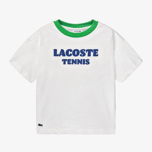 Lacoste-Boys White Cotton Tennis T-Shirt | Childrensalon