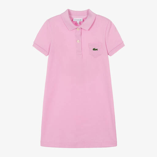 Lacoste-Girls Lilac Pink Cotton Polo Dress | Childrensalon