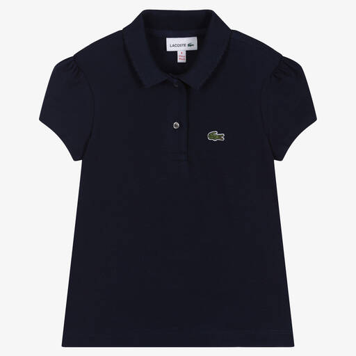 Lacoste-Girls Navy Blue Cotton Polo Shirt | Childrensalon