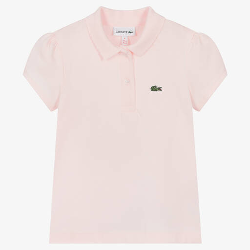 Lacoste-Girls Pink Cotton Piqué Polo Shirt | Childrensalon