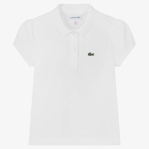 Lacoste-Girls White Cotton Piqué Polo Shirt | Childrensalon