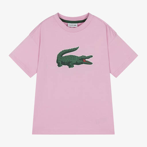 Lacoste-Pink Cotton XXL Crocodile T-Shirt | Childrensalon