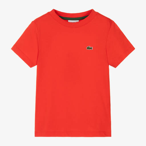 Lacoste-Red Organic Cotton T-Shirt | Childrensalon