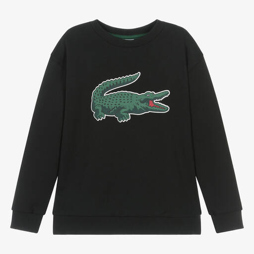 Lacoste-Teen Black Cotton Crocodile Sweatshirt | Childrensalon