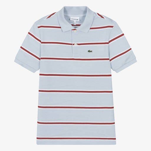 Lacoste-Teen Boys Blue Striped Cotton Polo Shirt | Childrensalon