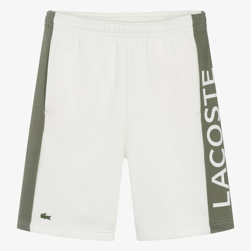 Lacoste-Teen Boys Ivory Cotton Colourblock Shorts | Childrensalon