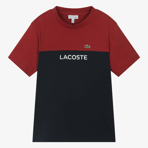 Lacoste-Teen Boys Navy Blue & Red Cotton T-Shirt | Childrensalon