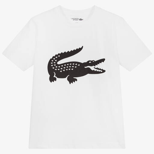 Lacoste Sport-Teen Boys White Ultra-Dry Logo T-Shirt | Childrensalon