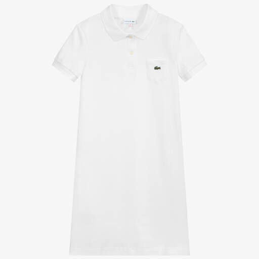 Lacoste-Teen Girls White Cotton Piqué Polo Dress | Childrensalon