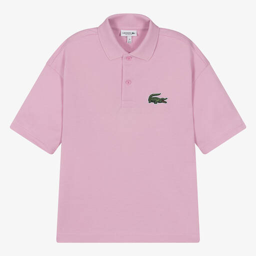 Lacoste-Teen Pink Cotton Crocodile Polo Shirt | Childrensalon