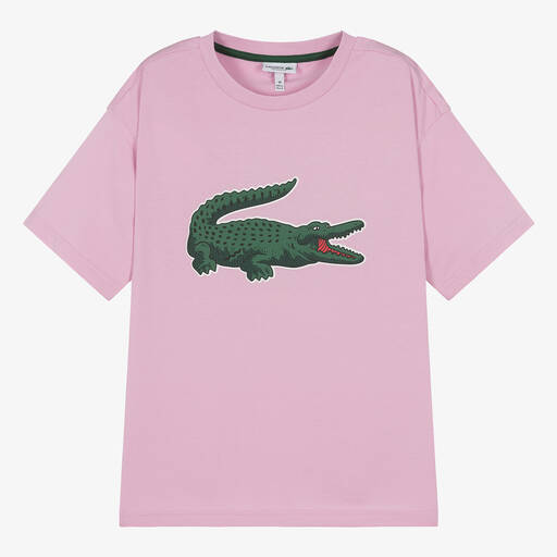 Lacoste-Teen Pink Cotton XXL Crocodile T-Shirt | Childrensalon