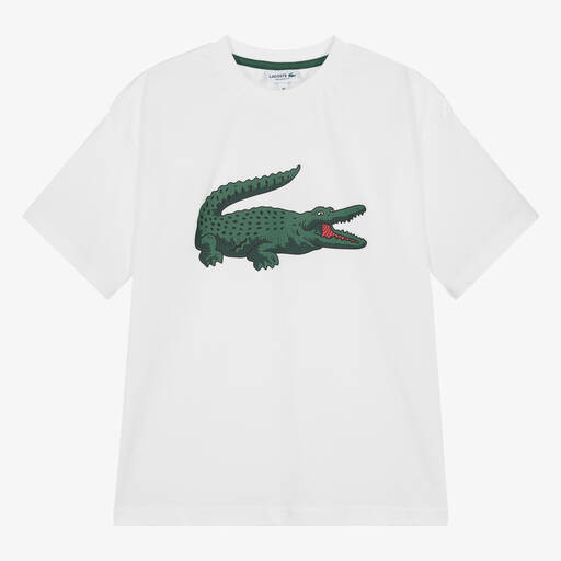 Lacoste-Teen White Cotton XXL Crocodile T-Shirt | Childrensalon