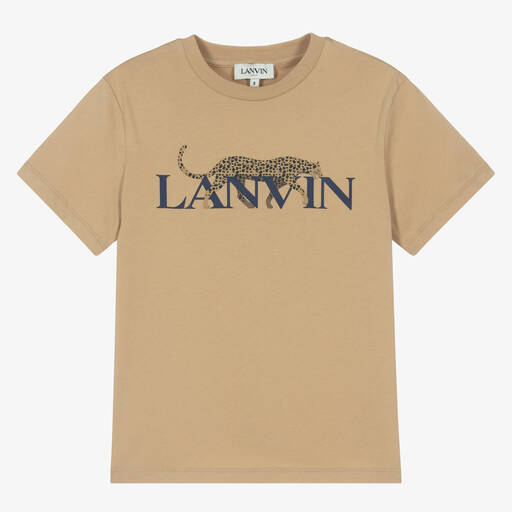 Lanvin-Boys Beige Leopard Organic Cotton T-Shirt | Childrensalon