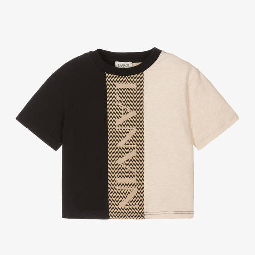 Lanvin-Boys Black & Beige Organic Cotton T-Shirt | Childrensalon