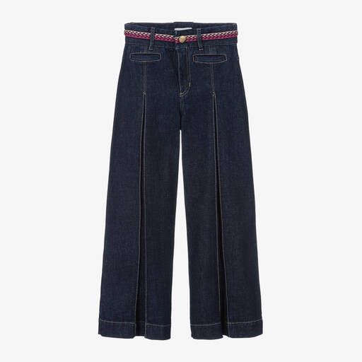Lanvin-Girls Blue Denim Wide-Leg Jeans | Childrensalon