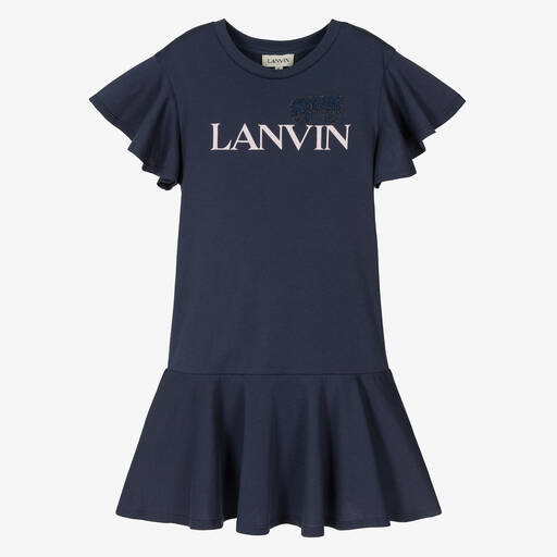 Lanvin-Girls Blue Organic Cotton Rhinestone Dress | Childrensalon