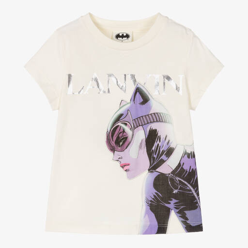 Lanvin-Girls Ivory Cotton Catwoman T-Shirt | Childrensalon