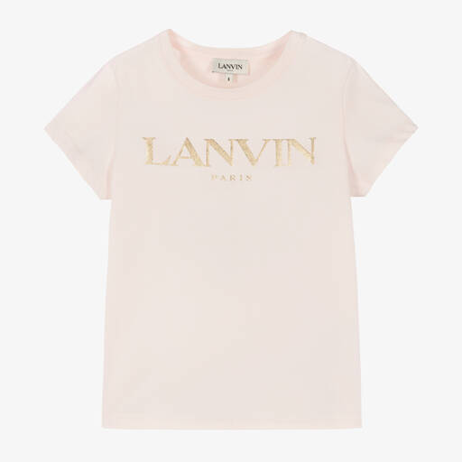 Lanvin-Girls Pale Pink Organic Cotton T-Shirt | Childrensalon