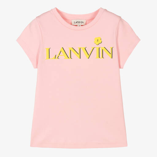 Lanvin-Girls Pink Cotton Logo T-Shirt | Childrensalon