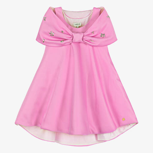 Lanvin-Girls Pink Statement Bow & Rhinestone Dress | Childrensalon