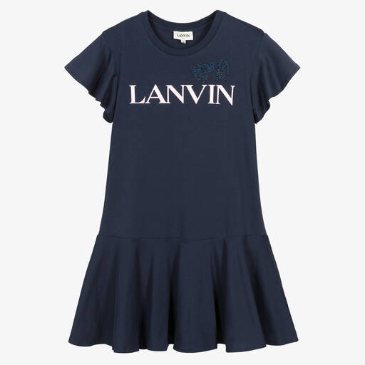 Lanvin-Teen Girls Blue Organic Cotton Bow Dress | Childrensalon