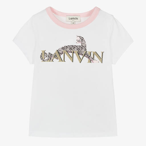 Lanvin-White Glitter Cat Logo T-shirt | Childrensalon