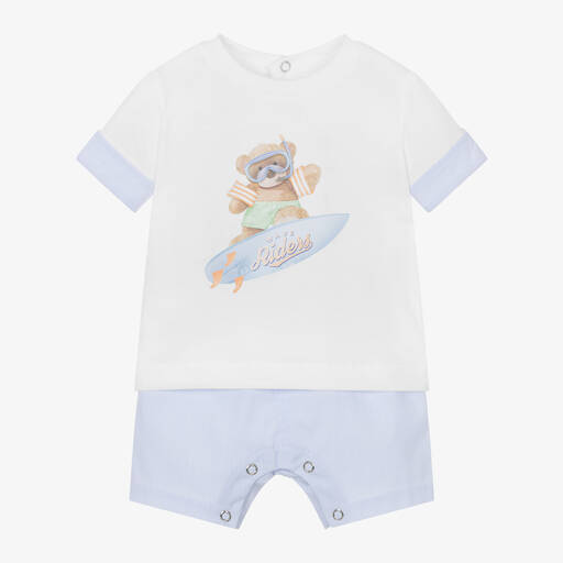 Lapin House-Белая футболка и голубые шорты из хлопка для малышей | Childrensalon