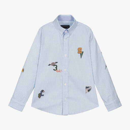 Lapin House-Boys Blue Checked Cotton Shirt | Childrensalon