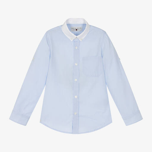 Lapin House-Boys Blue Checked Cotton Shirt | Childrensalon