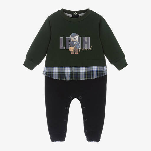 Lapin House-Boys Blue & Green Cotton Bear Babygrow | Childrensalon