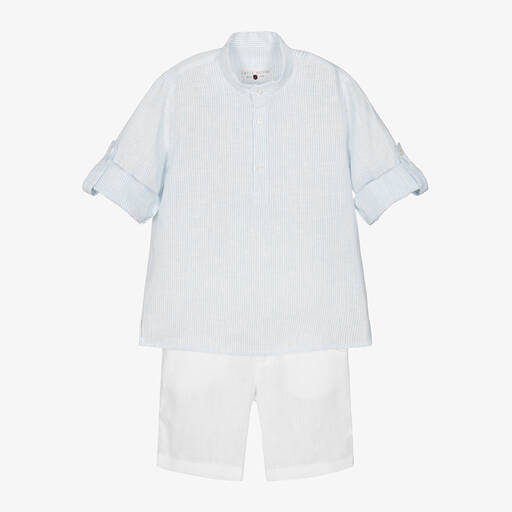 Lapin House-Boys Blue & White Linen Shorts Set | Childrensalon
