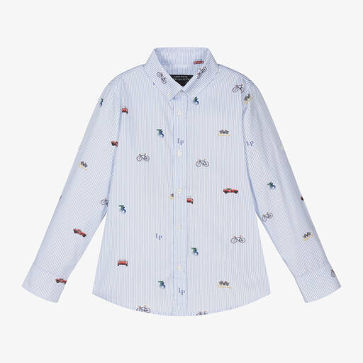 Lapin House-Boys Blue & White Stripe Cotton Shirt | Childrensalon