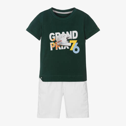 Lapin House-Boys Green Cotton Grand Prix Shorts Set | Childrensalon