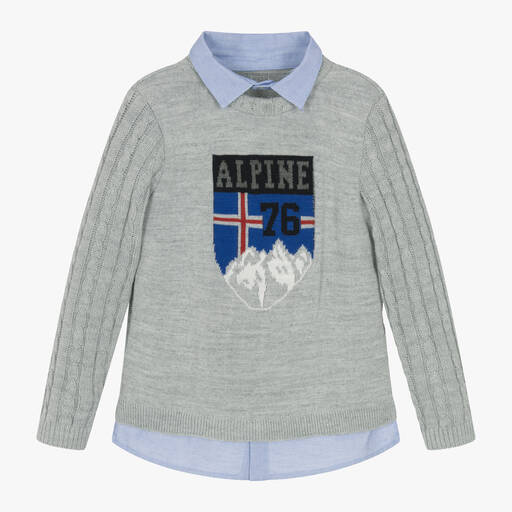 Lapin House-Boys Grey Cable Knit Sweater | Childrensalon