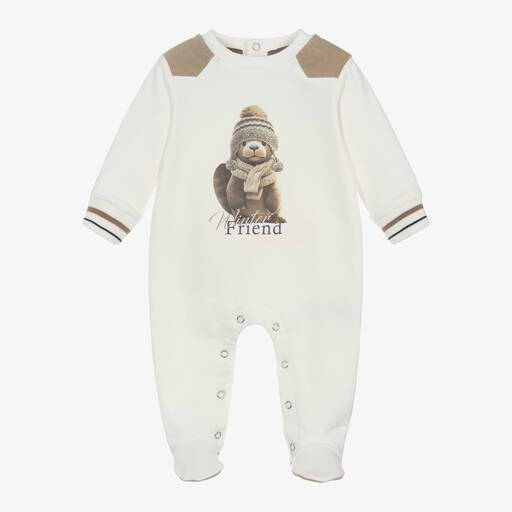 Lapin House-Boys White Cotton Winter Friend Babygrow  | Childrensalon