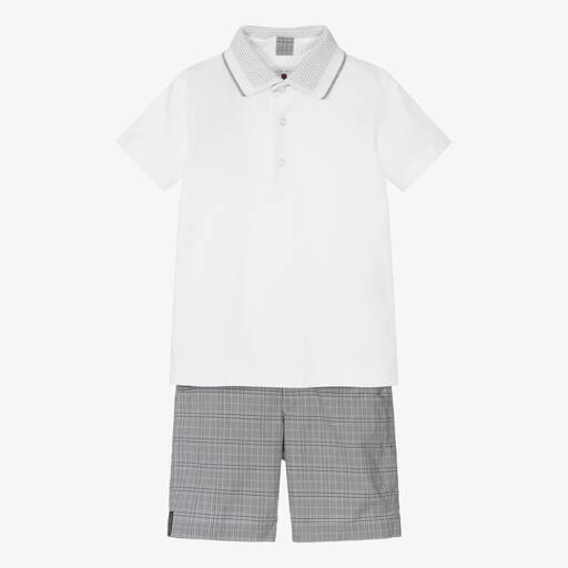 Lapin House-Boys White Polo Shirt & Grey Shorts Set | Childrensalon