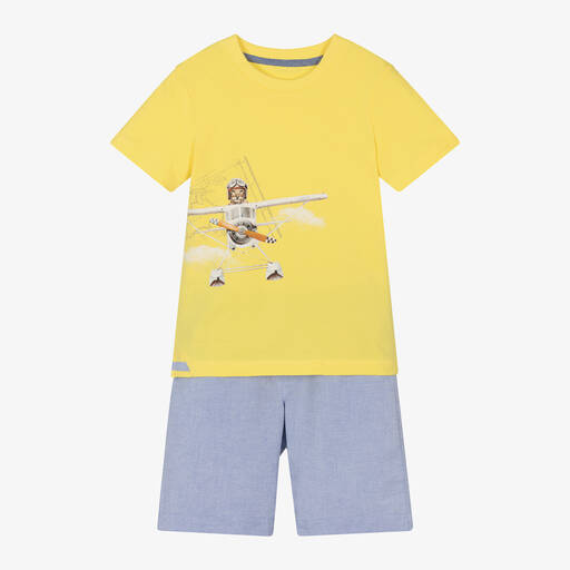Lapin House-Boys Yellow & Blue Cotton Shorts Set | Childrensalon