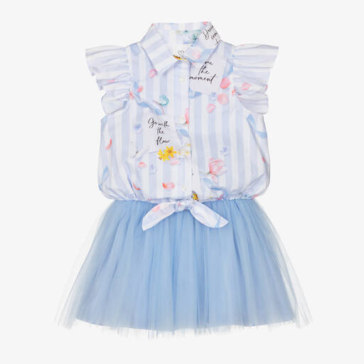 Lapin House-Girls Blue 2-in-1 Jersey & Tulle Dress | Childrensalon