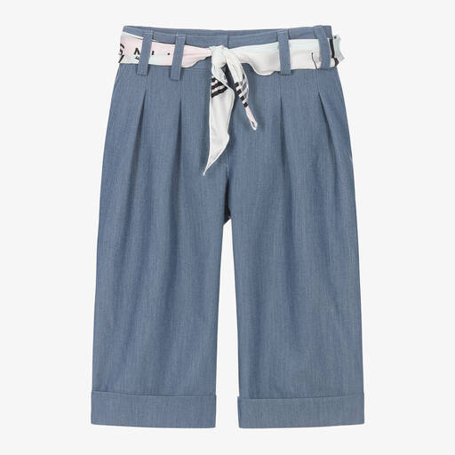 Lapin House-Girls Blue Chambray Cropped Trousers | Childrensalon